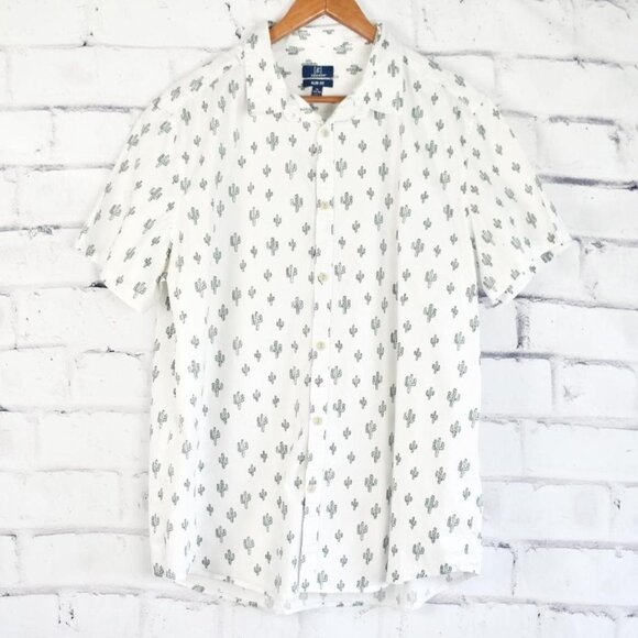 Minimalist Cactus Print Cotton Button Up Shirt - Picture 1 of 7